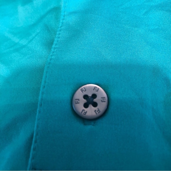 FootJoy Short Sleeve Golf Shirt Polo Mens Medium Teal Black Stripe ThriveHive - Picture 4 of 10